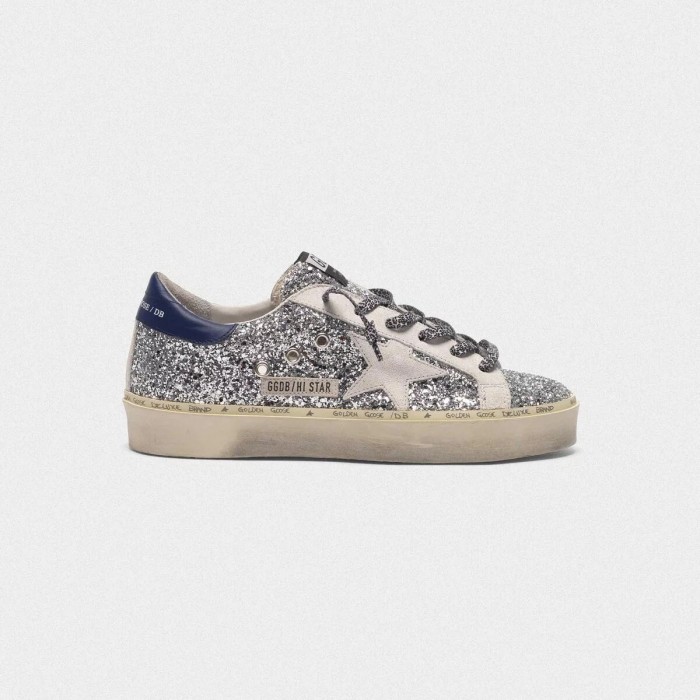 Women's Golden Goose Hi Star Shoes With Glitter White Star And Leopard Print Laces