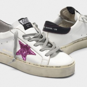 Women's Golden Goose Hi Star Shoes With Pink Glitter Star And Black