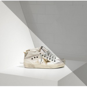 Men/Women Golden Goose Mid Star Shoes In Leather Star White Military Gold