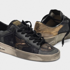 Men/Women Golden Goose Distressed Black And Gold Stardan Ltd Shoes