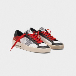 Men/Women Golden Goose Stardan Shoes Red White Leather With Mesh Inserts