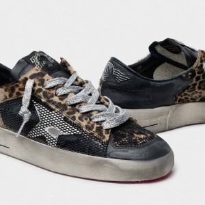 Women's Golden Goose Leopard Print Stardan Shoes With Fuchsia Sole