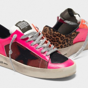 Women's Golden Goose Stardan Shoes In Fluorescent Patchwork With Leopard Print