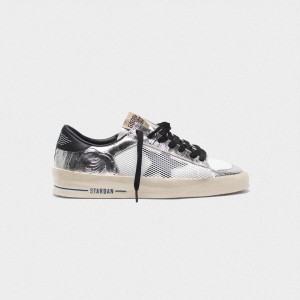 Women's Golden Goose Stardan Shoes In Laminated Silver With Floral Design Relief