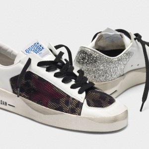 Women's Golden Goose Stardan Shoes With Leopard Print Star And Glittery