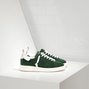 Men's Golden Goose Starter Shoes In Calf Suede Green Suede White
