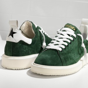 Men's Golden Goose Starter Shoes In Calf Suede Green Suede White
