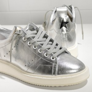 Men/Women Golden Goose Shoes Starter In Laminato Silver White Sole