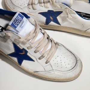 Men's Golden Goose Shoes Superstar In Blue Star Logo White Leather