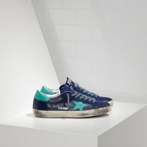 Men's Golden Goose Shoes Superstar In Ny Leather Blue Sude