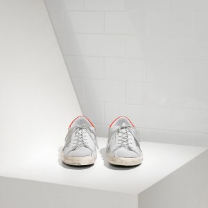 Men/Women Golden Goose Shoes Superstar In White Leather Red