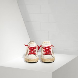 Men's Golden Goose Shoes Superstar In White Red Lace