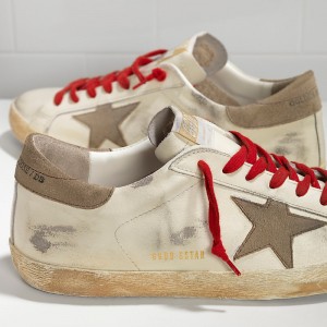Men's Golden Goose Shoes Superstar In White Red Lace