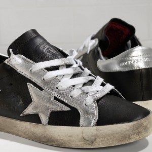 Men's Golden Goose Superstar Shoes In Leather Star Black Leather Silver