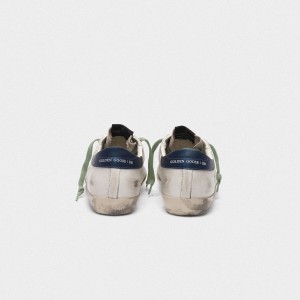 Men/Women Golden Goose Superstar Shoes In Leather With Glittery Star Blue