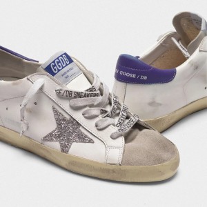 Men/Women Golden Goose Superstar Shoes In Leather With Glittery Star Purple