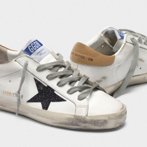 Men/Women Golden Goose Superstar Shoes In Leather With Glittery Star Yellow