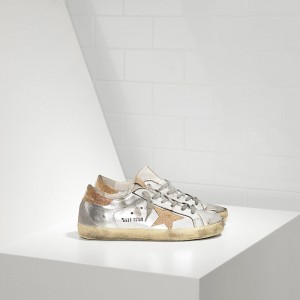 Men/Women Golden Goose Superstar Shoes With Leather Star Silver Gold