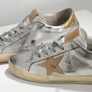 Men/Women Golden Goose Superstar Shoes With Leather Star Silver Gold