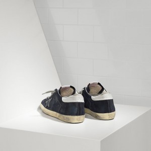 Men's Golden Goose Superstar Shoes In Suede And Leather Star Blue