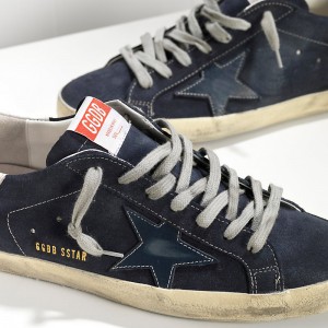 Men's Golden Goose Superstar Shoes In Suede And Leather Star Blue
