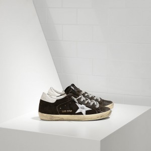Men's Golden Goose Superstar Shoes In Suede And Leather Star Coffee
