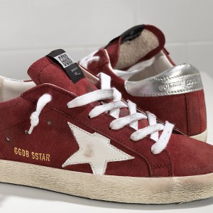 Men/Women Golden Goose Superstar Shoes In Suede Red Suede White Star