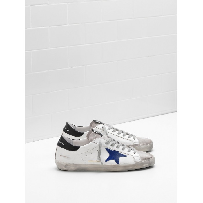 Men's Golden Goose Superstar Shoes Leather Star In Suede Blue Star