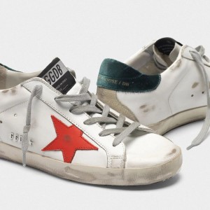 Men's Golden Goose Superstar Shoes With Metal Ggdb Lettering Red Star