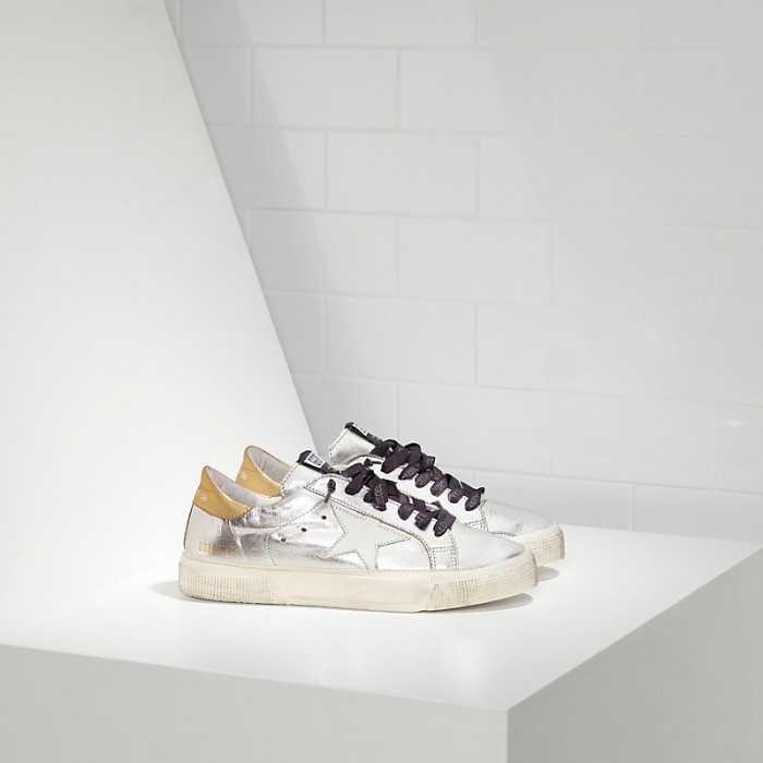 Women's Golden Goose Shoes May In Silver Gold White Star