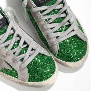 Women's Golden Goose Shoes Superstar Emerald Green Glitte