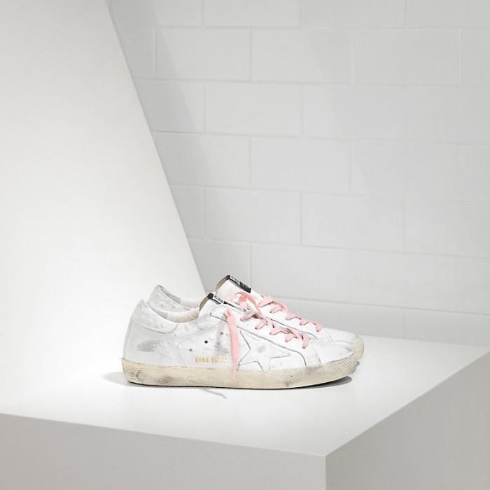 Women's Golden Goose Shoes Superstar In White Pink Lace