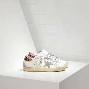 Women's Golden Goose Superstar Shoes In Leather Star White Leopard Cream