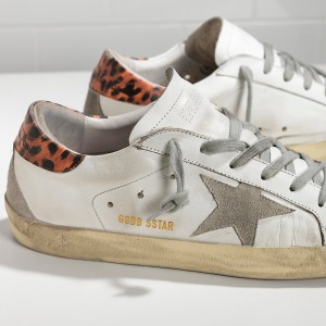 Women's Golden Goose Superstar Shoes In Leather Star White Leopard Cream