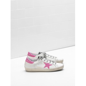 Women's Golden Goose Superstar Shoes Leather Glitter Star Coated In Pink Star