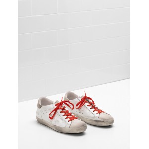 Women's Golden Goose Superstar Shoes Leather Openwork Star Red Lace
