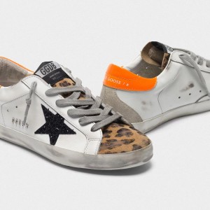 Women's Golden Goose Superstar Shoes With Leopard Print Black Star Orange