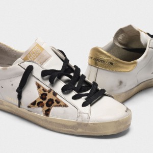 Women's Golden Goose Superstar Shoes With Leopard Print Star