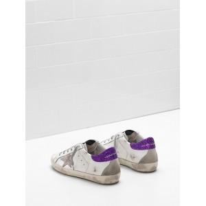 Women's Golden Goose Superstar Shoes Upper Suede Star Glitter Coated Purple